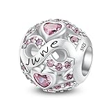ChenYuTe 925 Sterling Silber Birthstone Anhänger mit 5A Square Crystal Zirkon Anhänger, Openworked Bead Love Anhänger für Pandora Anhänger Armband Halskette Schmuck, Frauen Geschenk bevorzugt