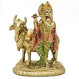 alikiki Hinduistische Gott, Lord Krishna, Statue – 13 cm H Baby Krishna Idol mit Kuh Nandi Statue Indischer Diwali Mandir Murti Pooja Artikel Home Office Altar Schrein Puja Dekor