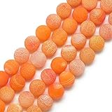 Perlin Edelstein Perlen 6/8/10 mm Gefrostet Achat Stein Rund Naturstein Frosted Achatperle Halbedelstein Edelsteine Perle mit Loch zum auffädeln (Orange Rot, 10mm - 12Stück)