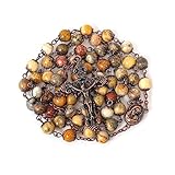 Nazareth Store Vintage natürlicher gelber Jaspis-Steinperlen-Rosenkranz, 8 mm, Heilige Erde-Medaille, Kreuz, Kruzifix, religiöse Rosenkränze-Halskette