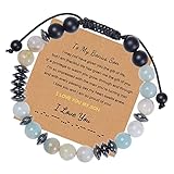 Armkette Damen, Beads Armband Damen Schwarz Blau Tigerauge 8 mm Morsearmband aus Kristall 'To My Bonus Son' Perlenarmbänder 30cmx8mm