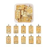 BEEFLYING 10 Stück Gold Tarot Karte Anhänger Antik Messing Rechteck Amulette Frauen Mädchen DIY Armband Ohrringe Halskette Schlüsselanhänger Herstellung