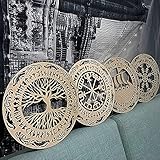 4 Stück Wikinger Holz Wanddekoration Baum des Lebens Nordische Runen Amulett Kriegsschiff Home Decor Graffiti-Fähig Fertig zum Aufhängen für Wohnzimmer