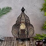 Marrakesch Lampe und Laterne in einem aus Metall 30 cm groß | Tischlampe Windlicht Lamisa als Orientalische Dekoration (Schwarz)