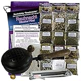 RAUHNÄCHTE räuchern 19-TLG Ritualset 12x Rauhnacht Räucherwerk mit weißer Salbei + WEIHRAUCH + MYRRHE + KAMPFER UVM. 7X ZUBEHÖR, Räuchergefäß (Räucherpfanne), Rauhnachtfibel. 81900-17/3165G
