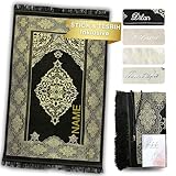 Imanpaper® - Gebetsteppich mit Namen inkl. Tesbih I Gebetsteppich Islam Extra dünn zum Mitnehmen I Geschenk für konvertierte Muslime 1,20 x 0,70m | Seccade Sejadah Islamic Prayer Rug mit Gravur