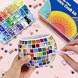 ONE TO FOUR Glasmosaik-Kerzenhalter-Kit,Kreative Mosaik Bastelset Kinder, Geschenk Mädchen 6-12 Jahre,Geburtstagsgeschenk für Mädchen Jungen,Bastelset Erwachsene Teelichthalter für Zuhause Dekoration