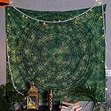 Craft Trade Mandala Grün Wandteppich Indische Wandtuch Tapestry Wandbehang Boho Wandteppiche für Heimdeko Wohnzimmer und Schlafzimmer - 127 x 152 cm