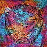 MOMOMUS Mandala Wandteppich Hippie, Boho oder Psychedelic XXL - Tie-Dye, 100% Baumwolle, Einzigartige Muster - Mehrfarbig, 210X230 cm