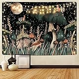 Yugarlibi Pilz Wandteppich Schwarz Wald Schnecke Wandbehang Mond Sterne Pflanzen Wandtuch Wandkunst Tapisserie für Schlafzimmer Wohnzimmer 235x180cm