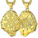 FaithHeart Gold Kompass Anhänger Wikinger Armulett Herren Vikinger Unregelmäßige Vegvisir Anhänger Halskette für Kinder und Jugendlichen