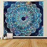 Wandteppich Mandala Wandbehang Böhmische Wandtuch Aesthetic Orientalisch Deko Wandtuch Yoga Psychedelisch Deko Tuch Tapestry groß Tischdecke Bett Deko, Blau,150 x 220cm