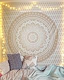 raajsee Wandteppich Mandala,Zimmer Deko, Weißes Gold Wandtuch Boho WandDeko,Wandbehang Psychedelic 132X208 CM