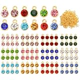 URROMA 96 Stück Geburtsstein-Charms Perlen Anhänger 12 Farben für die Herstellung von Schmuck - Kristall Charms für Halskette Armband, Metall