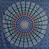 MOMOMUS Wandteppich Mandala - Mehrzweck, Bunt, 100% Baumwolle - Ideal als Wandteppich Aesthetic, Wandtuch Boho, Indischer Wandbehang aus Stoff oder Wall Tapestry - Blau, 210x230 cm