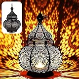 Orientalische Laterne Metall Ziva Schwarz 30cm | Marokkanisches Windlicht Gartenwindlicht | Metalllaterne für draußen als Gartenlaterne, oder Innen als Tischlaterne