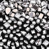 320 Stücke Annähen Strass Nähen Kristalle Acryl Edelsteine Nähen Klaue Strass Flache Rückseite Edelsteine mit Loch Silber Zinken in Mischform Mischgröße für DIY Basteln (Klar)