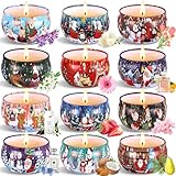 Amzeeniu Duftkerzen Geschenkset Christmas Scented Candle Set 12 Stück Aromatherapiekerzen 2.5oz Natürliches Sojawachs Aroma Kerze Mit Tragbare in Dose für Weihnachten GeburtstagsgeschenkBad/Yoga neu