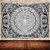 UHOMETAP Maya-Kalender, Tapisserie, schwarz-weiß, Azteken-Kalender, Wandteppich, psychedelisch, Wandkunst, Dekoration, Bohemian-Stil, Hippie-Wandbehang für Schlafsaal, 203x152 cm, GTQQUH968