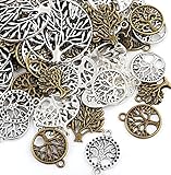 Naler 80 Stück Charms Anhänger Lebensbaum Retro Antik Silbern Bronze Mischung für Schmuck Basteln