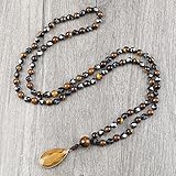 Halskette mit Anhänger, 108 Perlen, unregelmäßiger Hämatit, Tigerauge, Stein, Gesundheitsschutz, lange Halsketten, Damen, Yoga-Schmuck, Halskette