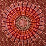 MOMOMUS Wandteppich Mandala - Mehrzweck, Bunt, 100% Baumwolle - Ideal als Wandteppich Aesthetic, Wandtuch Boho, Indischer Wandbehang aus Stoff oder Wall Tapestry - Rot, 210x230 cm