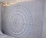 raajsee Indisch Wandteppich Mandala Weißsilber, Boho WandDeko, Aesthetic Room Décor, Wandtuch Mandala, Wandbehang Psychedelic 208X232 CM