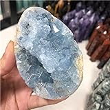 HXSCOO Kristalle Mineralien Heilsteine ​​Eiförmige natürliche Blaue Coelestin-Kristalle Geode for Heimdekoration (Color : 1pcs, Size : 80-100mm)