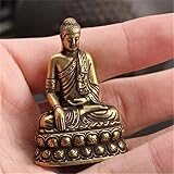 WOO MANTO Shakyamuni sitzende Buddha Figur tragbar - Miniatur Statue aus Messing Tischdekor Meditation Figur Antique Home/Office