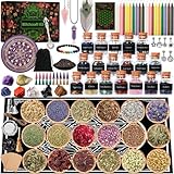 ZZXLOPEZ Witchcraft Starter Kit, Hexen Zubehör mit Kerzen, Trockenblumen, Amethyst Pendel, Kristalle, Holztafeln, Pergamentpapier, Getrommelte Edelstein-Kristallchips für Chimes,Magie,Hexerei,Rituale