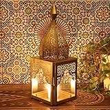 Orientalische Laterne Modena Gold M 45cm aus Glas & Metall Minaretten Form marokkanische Glaslaterne Kerzenhalter Windlicht Deko Geschenk-Idee für Mutterag Ostern IRL650