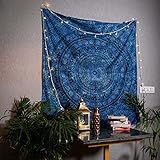 Craft Trade Mandala Blau Wandteppich Indische Wandtuch Tapestry Wandbehang Boho Wandteppiche für Heimdeko Wohnzimmer und Schlafzimmer - 76 x 102 cm