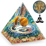 HuiJuKeJi Orgonit Pyramide Waage Heilstein Sternzeichen Geschenke – 12 Konstellationen & Tigerauge Stein für Astrologie Energie heilung Reiki Chakra Meditations Spirituelle Dekoration 6cm – Waage