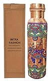 IMTRA FASHION Kupfer-Trinkflasche 950 ML Mit Farbgravur, Ayurvedische Trinkflasche, Auslaufsicher Für Sport Und Yoga