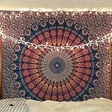 Bless International Indischer Hippie Bohemian Psychedelic Peacock Mandala Wandbehang Bettwäsche Tapisserie (Golden Blue, Twin (137x182Inches) (140x185cms))