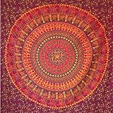 MOMOMUS Wandteppich Mandala - 100% Baumwolle, Bunt, Orientalische Designs - Ideal als Wandtuch Mandala, Indischer Wandbehang aus Stoff und Wandteppich Boho - Orange, 210x230 cm