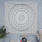 FURNISHFUL FINESSE Mandala Wandteppich Grau Wandbehang Wandteppiche Boho Ombre Wandtuch für Dekor Zuhause und Wohnzimmer– 127 x 152 cm