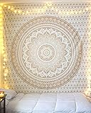 raajsee Wandteppich Mandala,Boho Wanddeko, Weißes Gold Aesthetic Room Décor, Wandtuch Psychedelic Wandbehang 132X152 CM