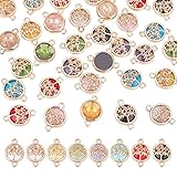 PandaHall 8 Farben Baum Des Lebens Charms, 32pcs Glasgliederverbinder Flach Rund Mit Baum Schmuckverbinder Für Halskette Armband Knöchel Schmuck DIY Herstellung