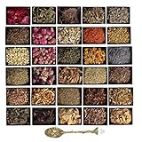 Getrocknete Kräuter für Hexereibedarf und Werkzeuge zum Schutz, Kräuterzauber, Wicca-Zaubersprüche – 30 Wicca-Kräuter für Wicca-Altarbedarf – getrocknete Kräuter mit Kristalllöffel