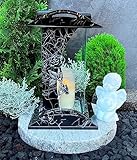 Grabschmuck-Set Grablampe mit Rose Schwarz/Silber 28,0cm mit Sockel inklusive Engel Grabschmuck Herz Grablicht Kerze Grablaterne Granitsockel Grableuchte Lampe Laterne Liebe Friedhof Grabdeko