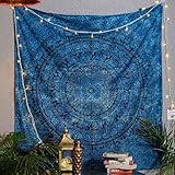 Wandteppiche,Hippie Mandala Wandbehang für Schlafzimmer,127X152 cm,Elefanten-Wandbehang, blauer Wandteppich Baumwolle,Strandüberwurf,Bohemian Decke für Zuhause,Wohnzimmer,Dekoration