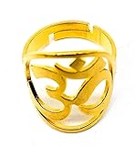 AB Viking Crafts Fingerring Mantra Om Aum Symbol One Size offen Edelstahl Farbe silber in Schmuckbox | Spiritualität Yoga Buddhismus (Gold)