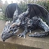 linlinfa Große hockende Drachenskulptur-Drachenwächter, Harz-Garten-Drachen-Statuen Außendekoration, Gotische Drachenskulptur-Handwerk für Patio Vorgarten Rasen wasserspeier Figuren