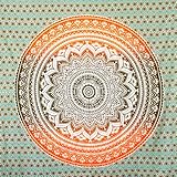 MOMOMUS Mandala Tuch Mehrzweck - Pareo/Strandtuch XXL, Dünn und Sandabweisend, Große Stranddecke Sandfrei Sanddurchlässig oder Picknickdecke XXL für Camping und Yoga - Orange und Grün, 210x230cm