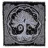 THE ART BOX Altartuch Tarotkarten Tischservietten Hexereizubehör Schwarz Silber Tischdecke Quadratisch Alter Pagan Spirituelles Himmlisches Decktuch mit Fransen, Baum des Lebens, 90x90 cm