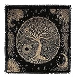 THE ART BOX Altartuch Tarotkarten Tischservietten Hexereizubehör Schwarzgold Tischdecke Quadratisch Alter Pagan Spirituelles Himmlisches Decktuch mit Fransen, Baum des Lebens, 60x60 cm