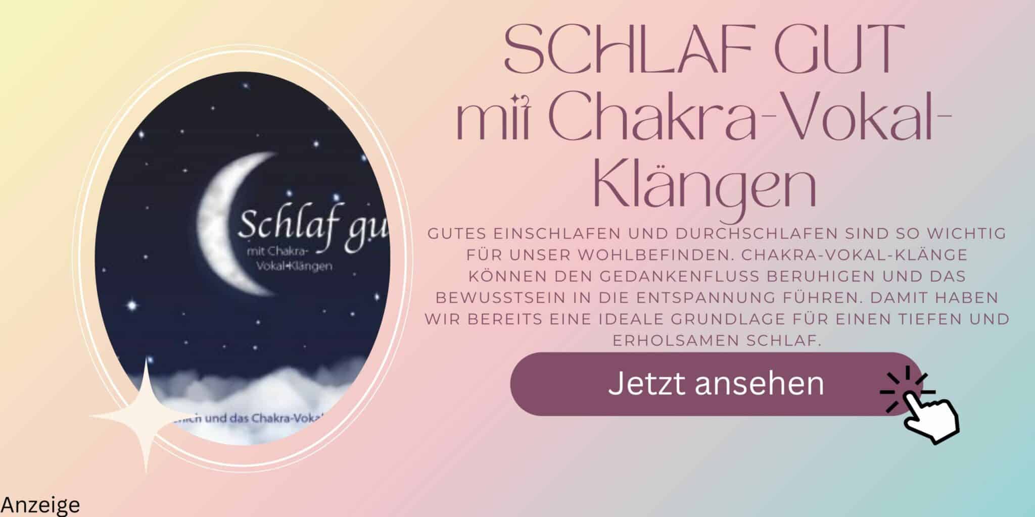 Durch die Harmonisierung mit Chakra-Vokal-Klängen kann der Gedankenfluss zur Ruhe kommen und das Bewusstsein besser mit dem Körper verbunden werden. Beides schafft die Grundlage für einen tieferen und erholsamen Schlaf.