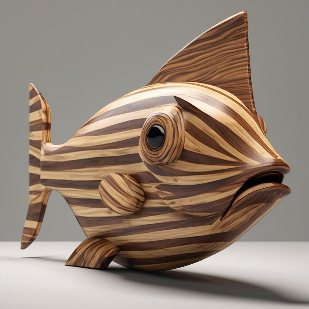 Entdecke die natürliche Schönheit: Die Statue aus Holz Fisch auf Standard gestreift